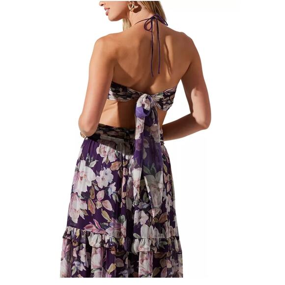 ASTR the Label Women's Kitsune Floral Cut-Out Halter Maxi Dress Size: L - Picture 11 of 12